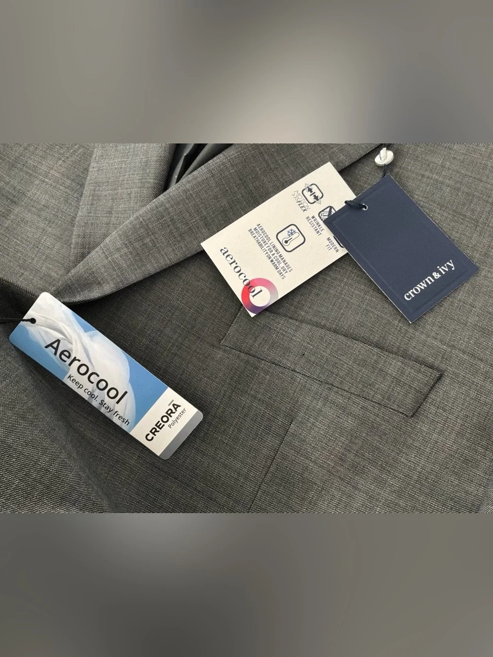 NWT Crown & Ivy Aerocool Gray Sport Coat Blazer Men's 56R Modern Fit Stretch